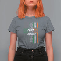 Irish Pride T Shirt For Women American Flag Celtic Cross St Patricks Day