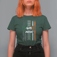 Irish Pride T Shirt For Women American Flag Celtic Cross St Patricks Day