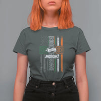 Irish Pride T Shirt For Women American Flag Celtic Cross St Patricks Day