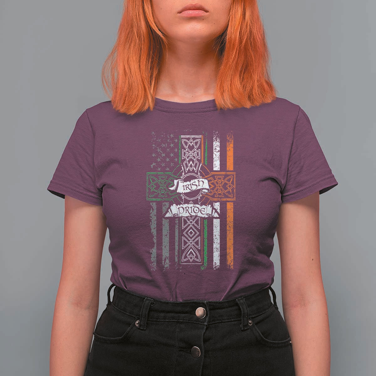 Irish Pride T Shirt For Women American Flag Celtic Cross St Patricks Day