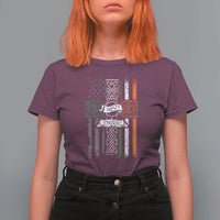 Irish Pride T Shirt For Women American Flag Celtic Cross St Patricks Day