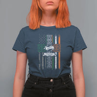 Irish Pride T Shirt For Women American Flag Celtic Cross St Patricks Day