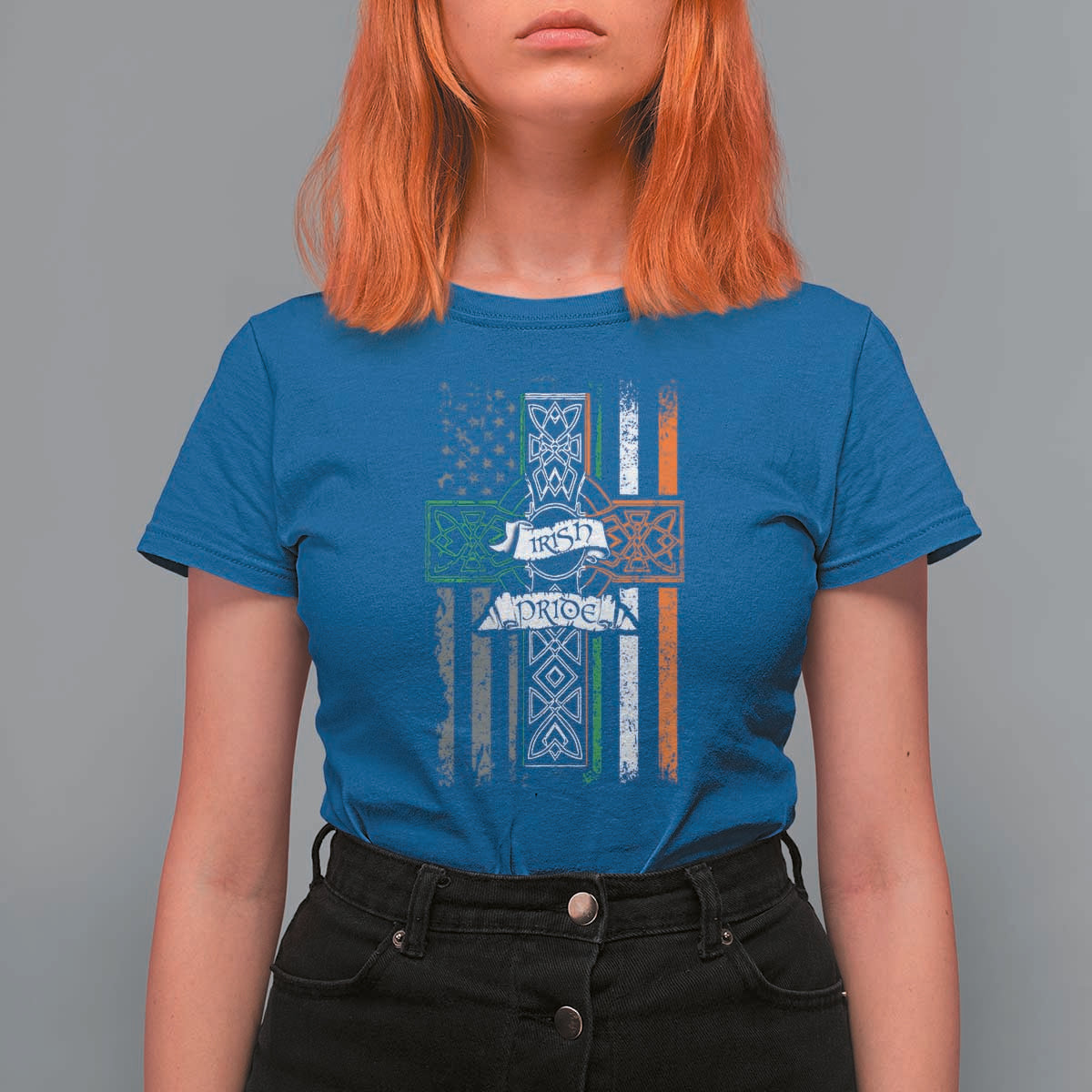 Irish Pride T Shirt For Women American Flag Celtic Cross St Patricks Day