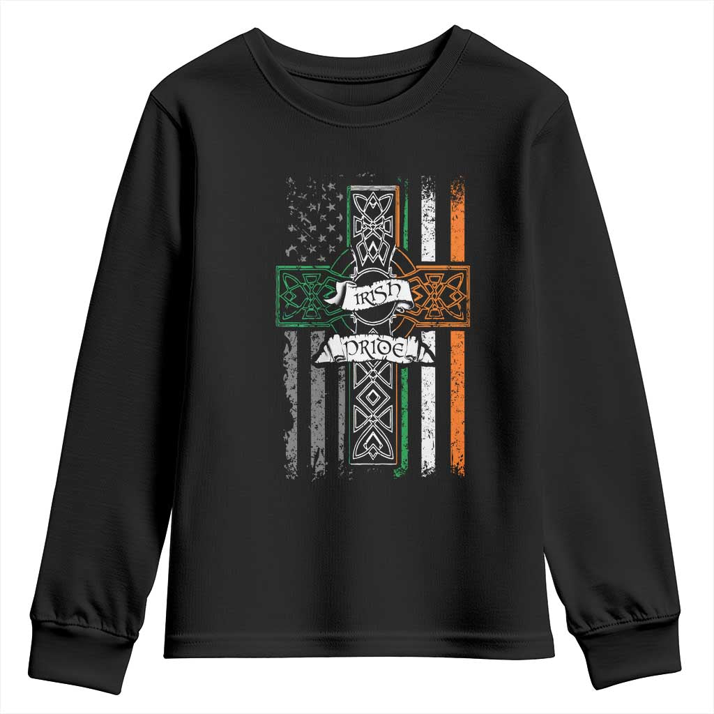 Irish Pride Youth Sweatshirt American Flag Celtic Cross St Patricks Day