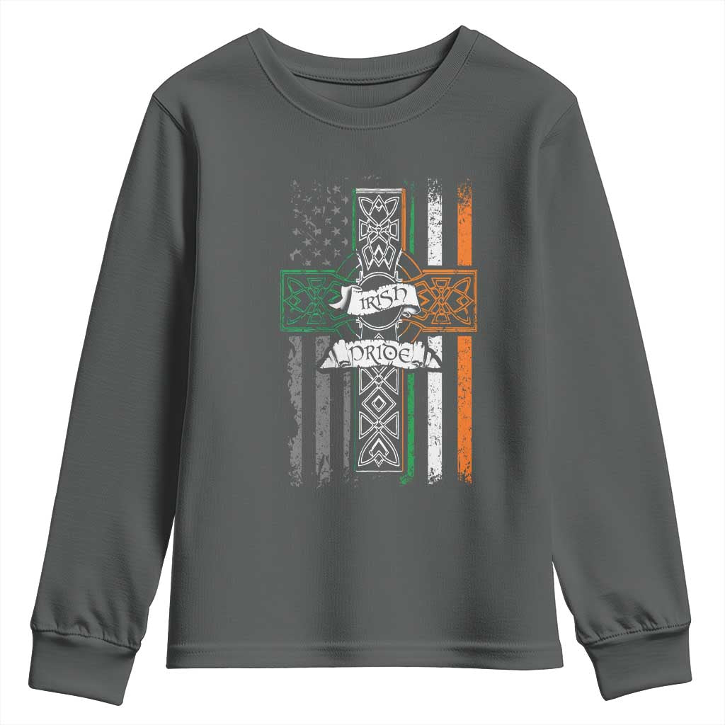 Irish Pride Youth Sweatshirt American Flag Celtic Cross St Patricks Day