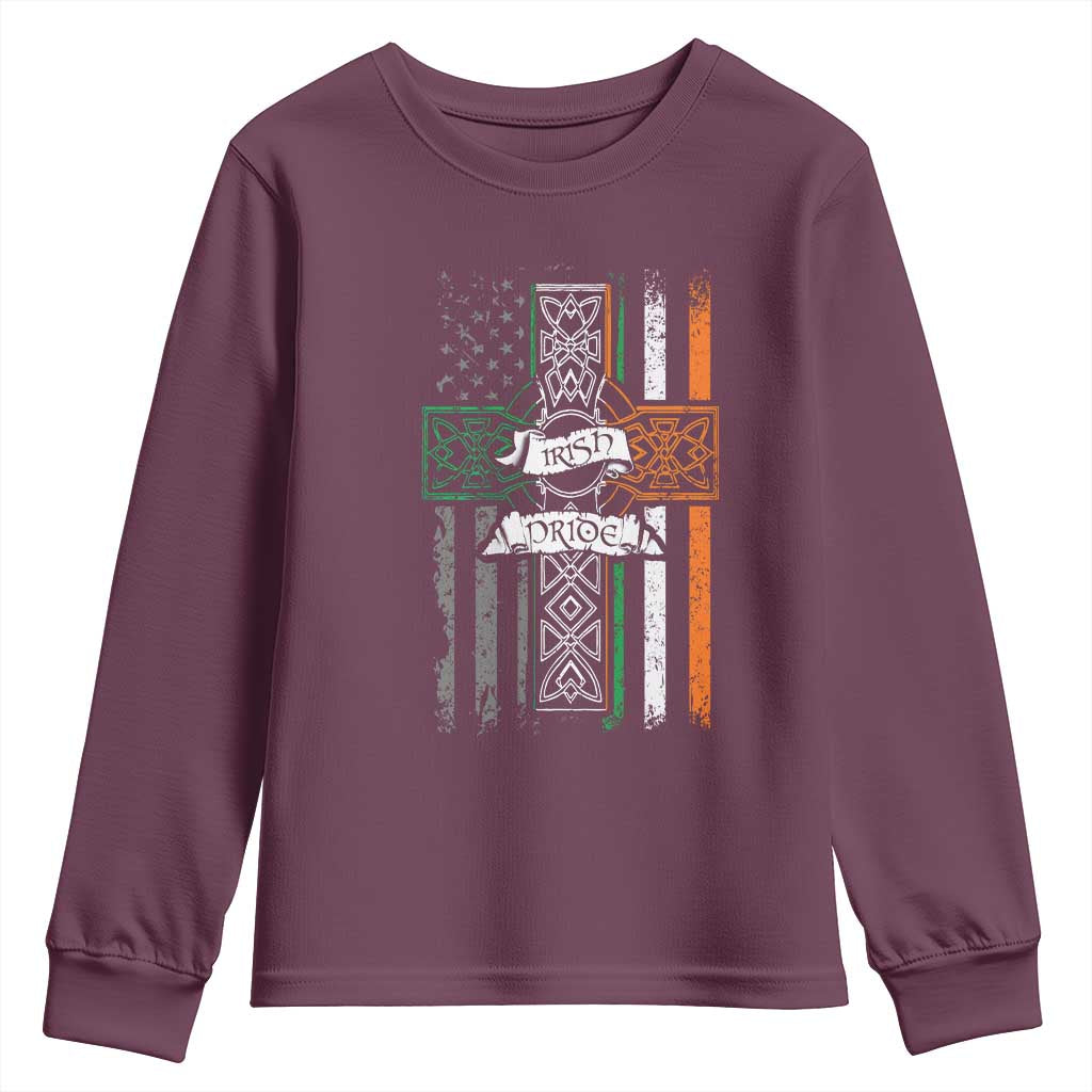 Irish Pride Youth Sweatshirt American Flag Celtic Cross St Patricks Day