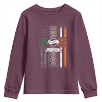 Irish Pride Youth Sweatshirt American Flag Celtic Cross St Patricks Day