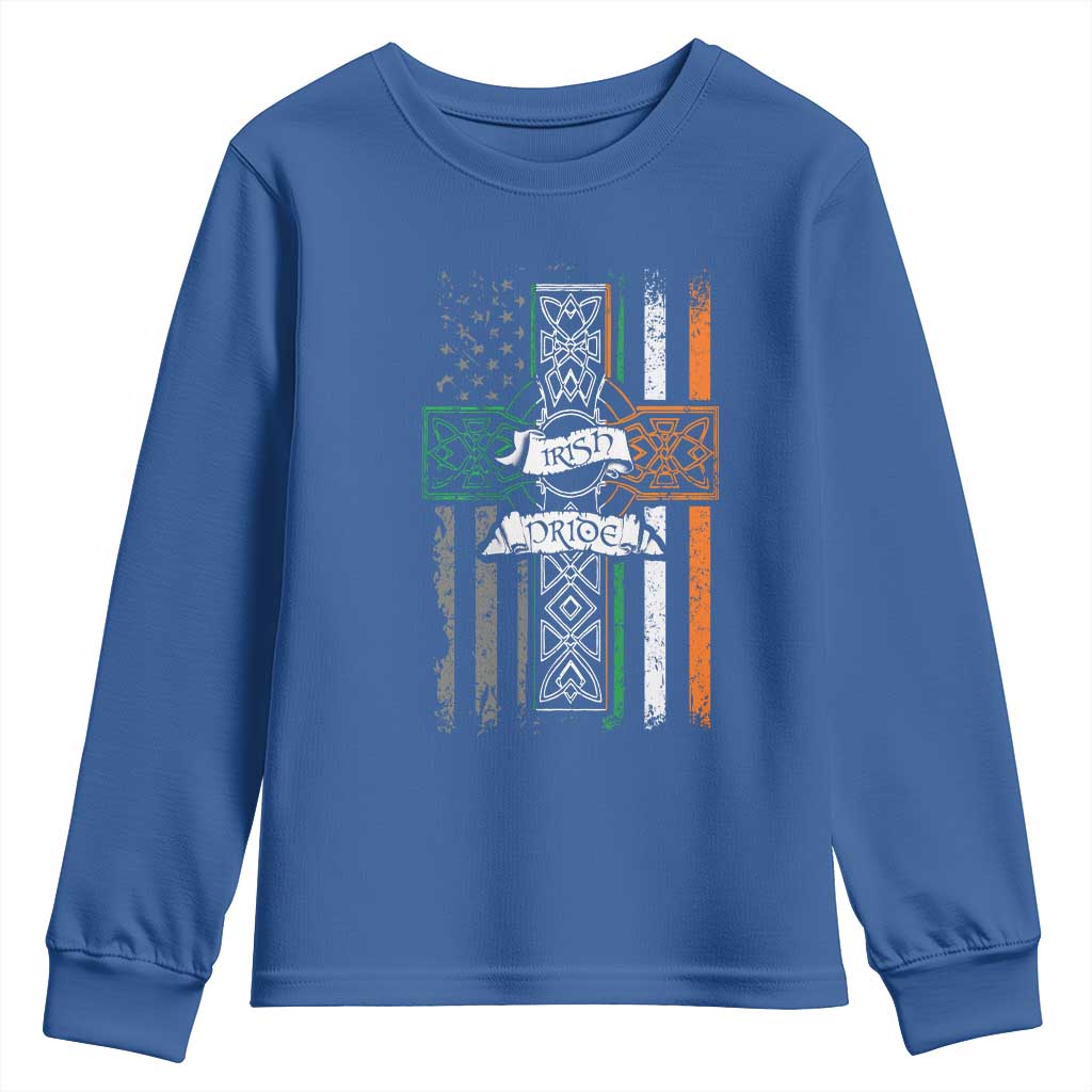 Irish Pride Youth Sweatshirt American Flag Celtic Cross St Patricks Day