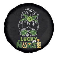 Funny One Lucky Nurse St Patricks Day Spare Tire Cover Scrub Life with Messy Bun
