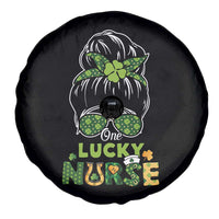 Funny One Lucky Nurse St Patricks Day Spare Tire Cover Scrub Life with Messy Bun