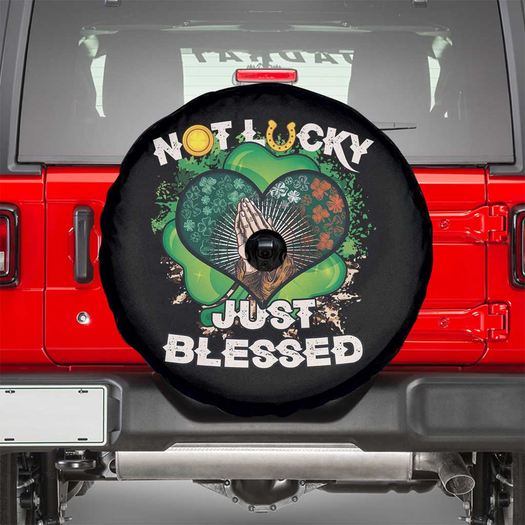 Funny St Patricks Day Spare Tire Cover Not Lucky Simply Blessed Shamrock Christian with Praying Hands