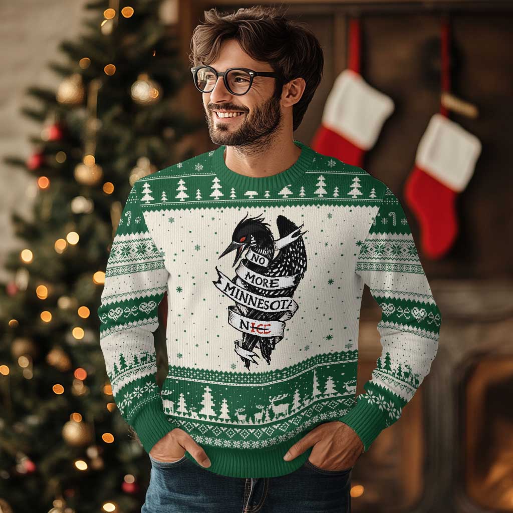 No More Minnesota Nice Loon Resistance Ugly Christmas Sweater Ice Out Rebellion