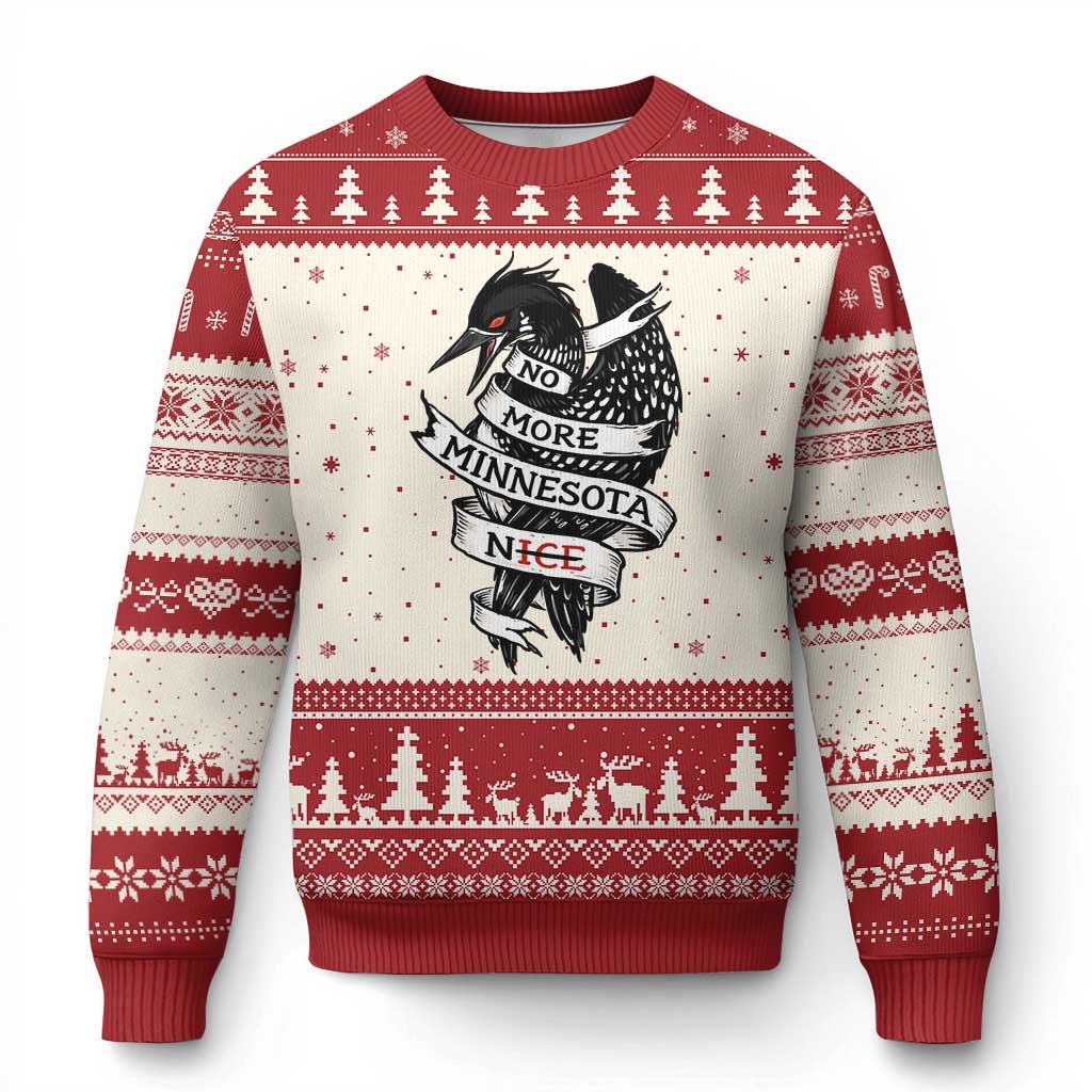 No More Minnesota Nice Loon Resistance Ugly Christmas Sweater Ice Out Rebellion