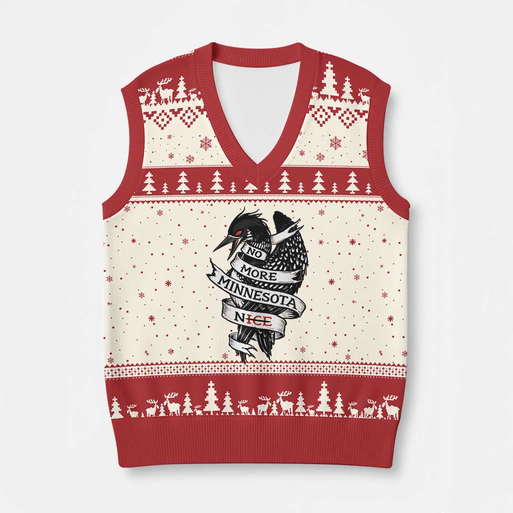 No More Minnesota Nice Loon Resistance V-Neck Knit Sweater Vest Ice Out Rebellion