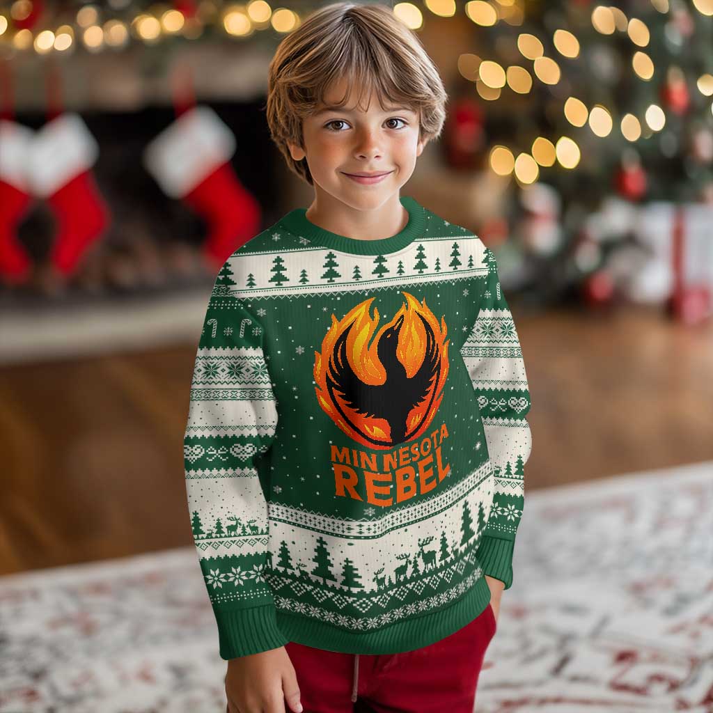 Minnesota Rebel Loon Ugly Christmas Sweater Rising From Fire Political Resistance