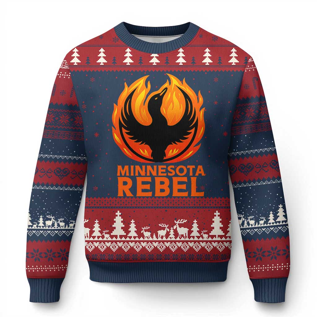 Minnesota Rebel Loon Ugly Christmas Sweater Rising From Fire Political Resistance