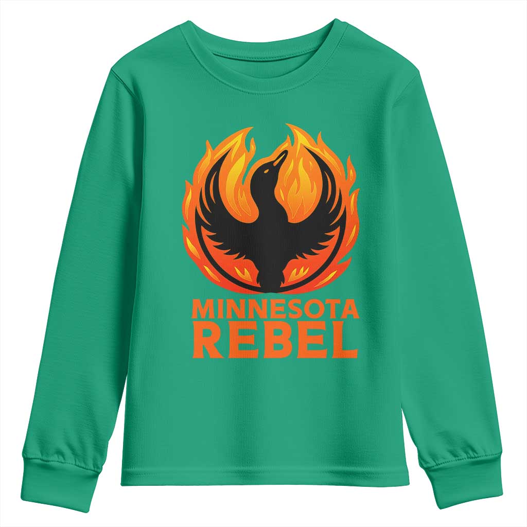 Minnesota Rebel Loon Youth Sweatshirt Rising From Fire Political Resistance