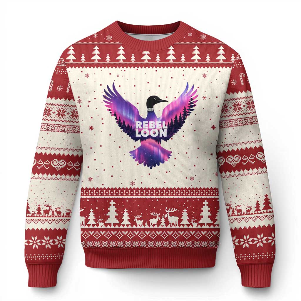 Rebel Loon Aurora Northern Lights Ugly Christmas Sweater Minnesota Night Sky Politcal Resistance