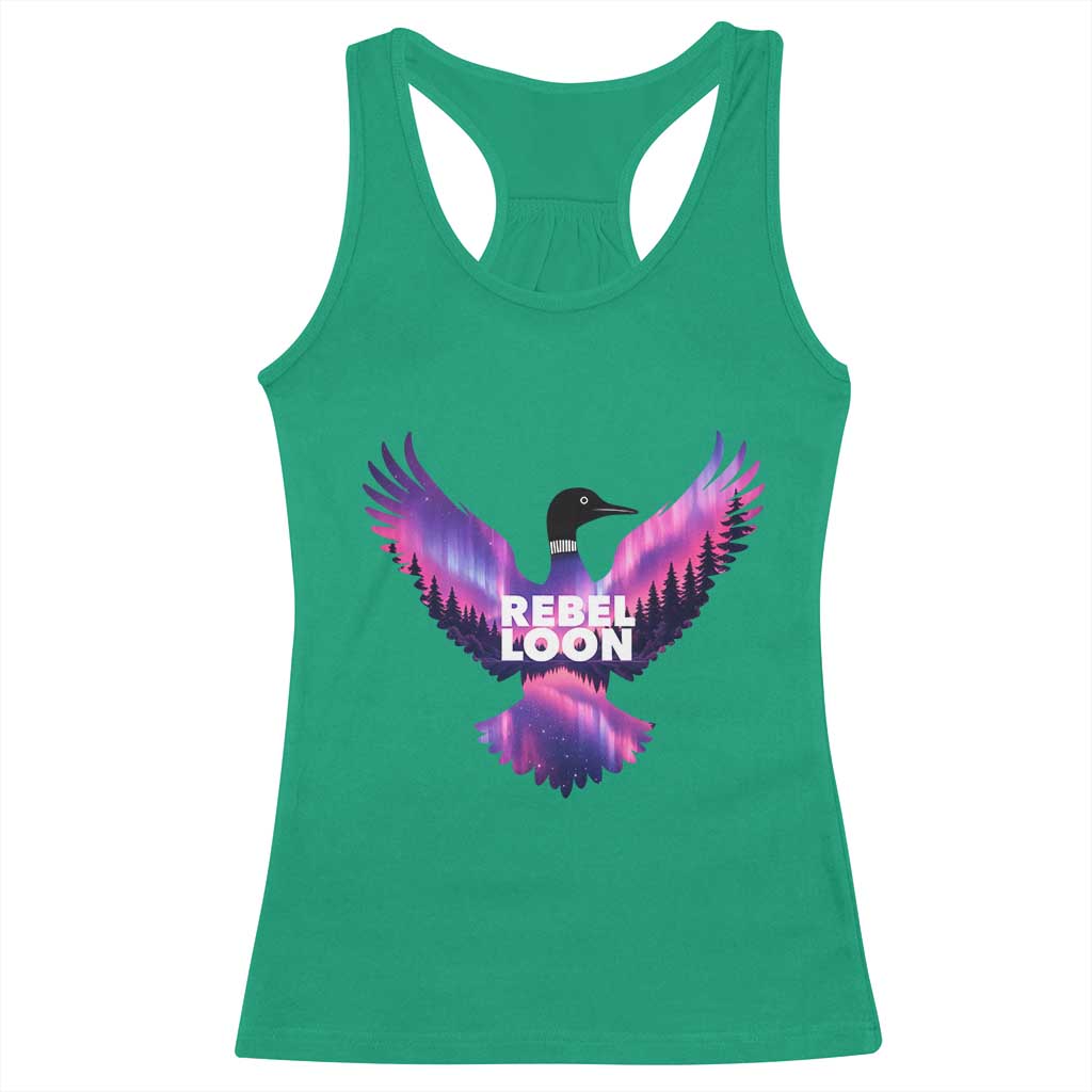 Rebel Loon Aurora Northern Lights Racerback Tank Top Minnesota Night Sky Politcal Resistance