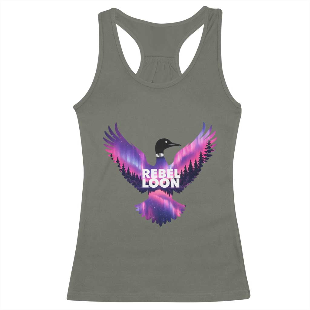 Rebel Loon Aurora Northern Lights Racerback Tank Top Minnesota Night Sky Politcal Resistance