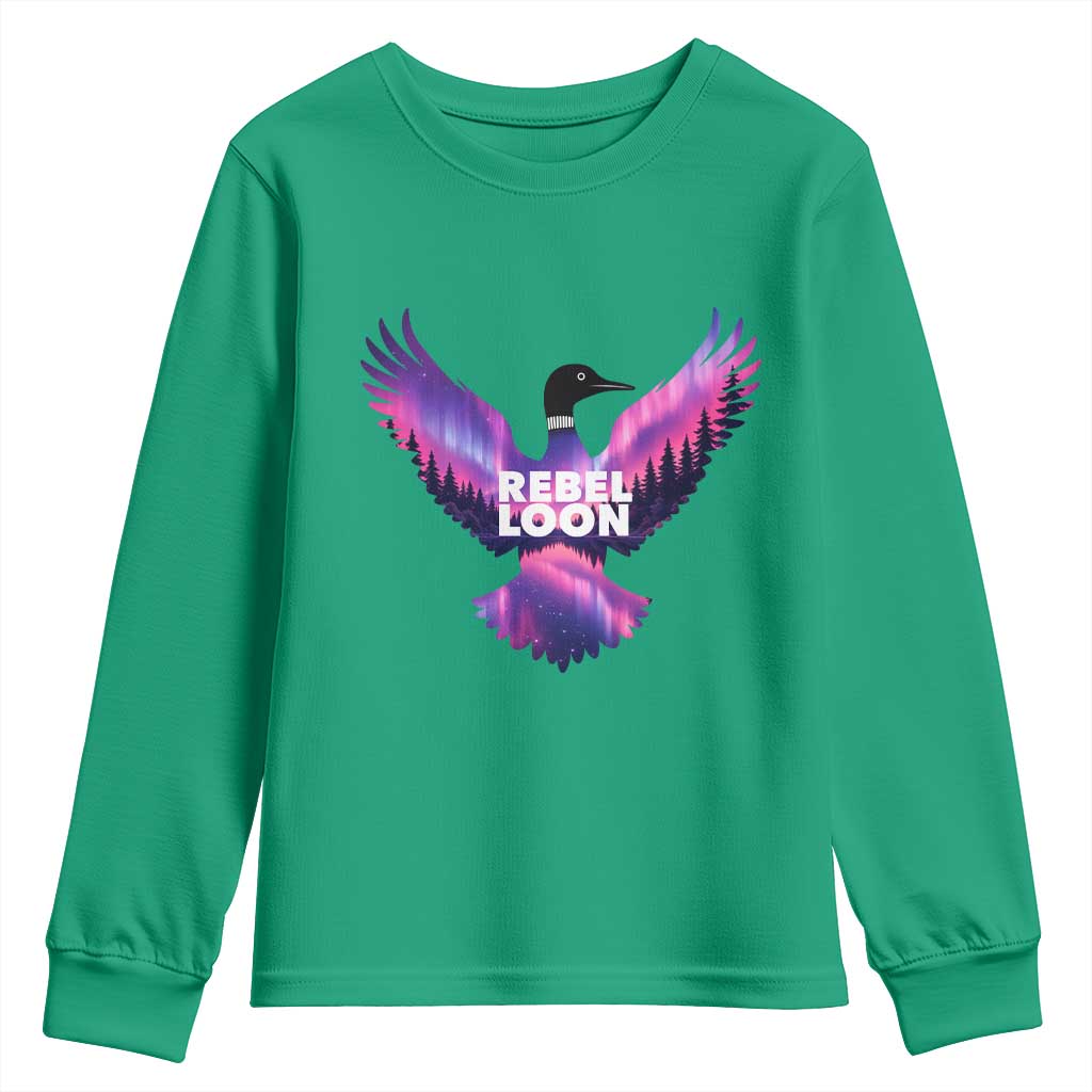 Rebel Loon Aurora Northern Lights Youth Sweatshirt Minnesota Night Sky Politcal Resistance