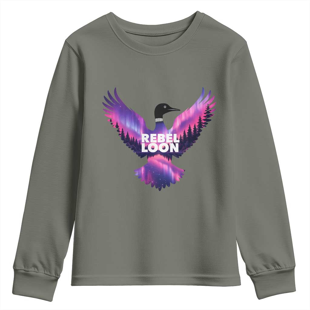 Rebel Loon Aurora Northern Lights Youth Sweatshirt Minnesota Night Sky Politcal Resistance