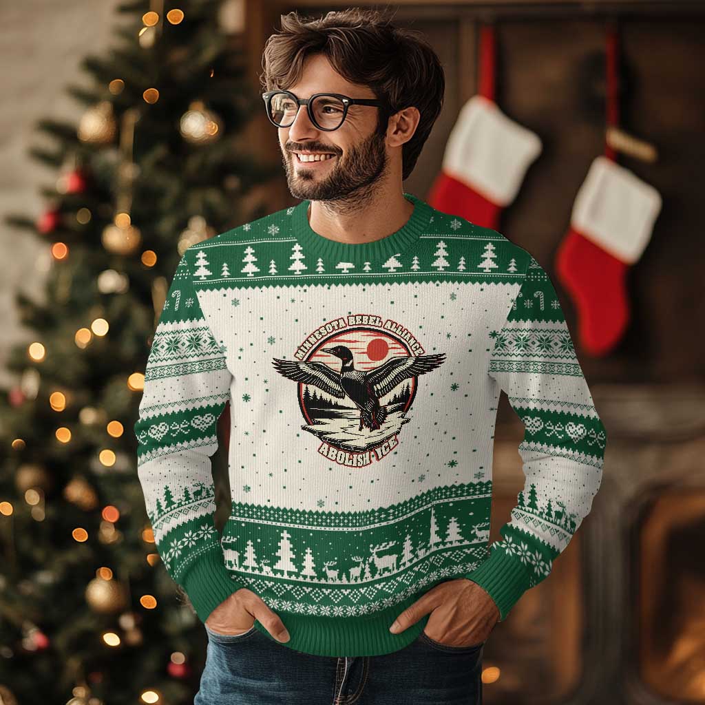 Minnesota Rebel Alliance Loon Ugly Christmas Sweater Abolish Ice Protest