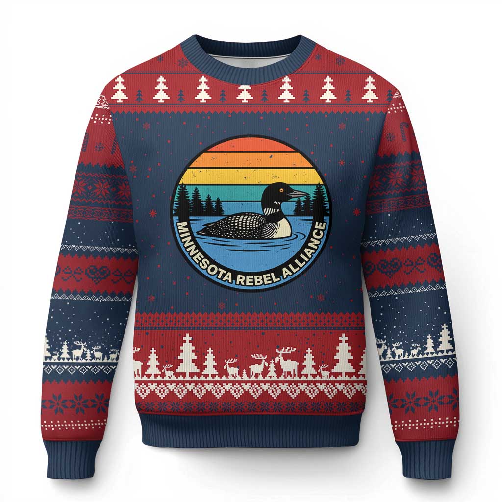 Minnesota Rebel Alliance Vintage Retro Sunset Loon Ugly Christmas Sweater