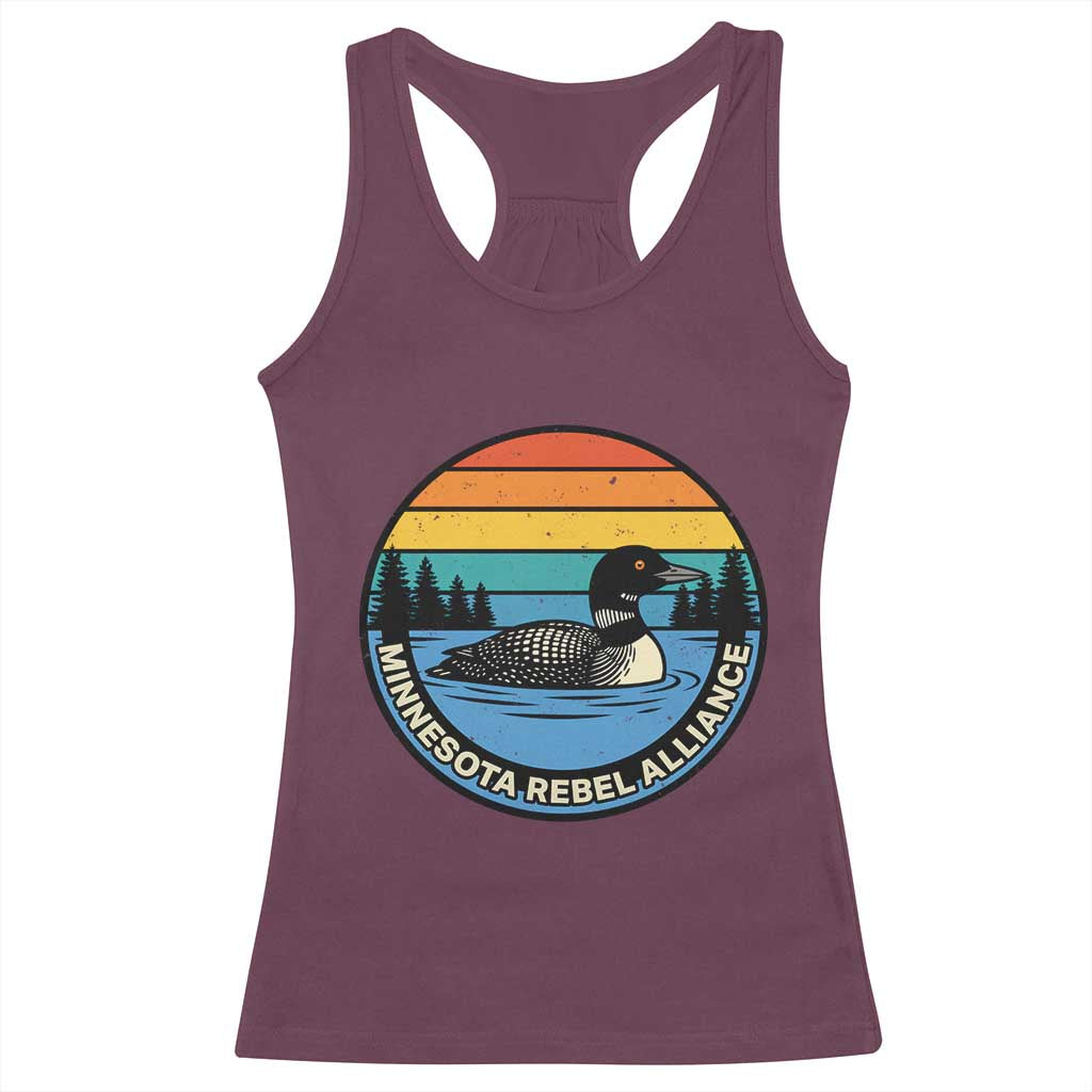 Minnesota Rebel Alliance Vintage Retro Sunset Loon Racerback Tank Top