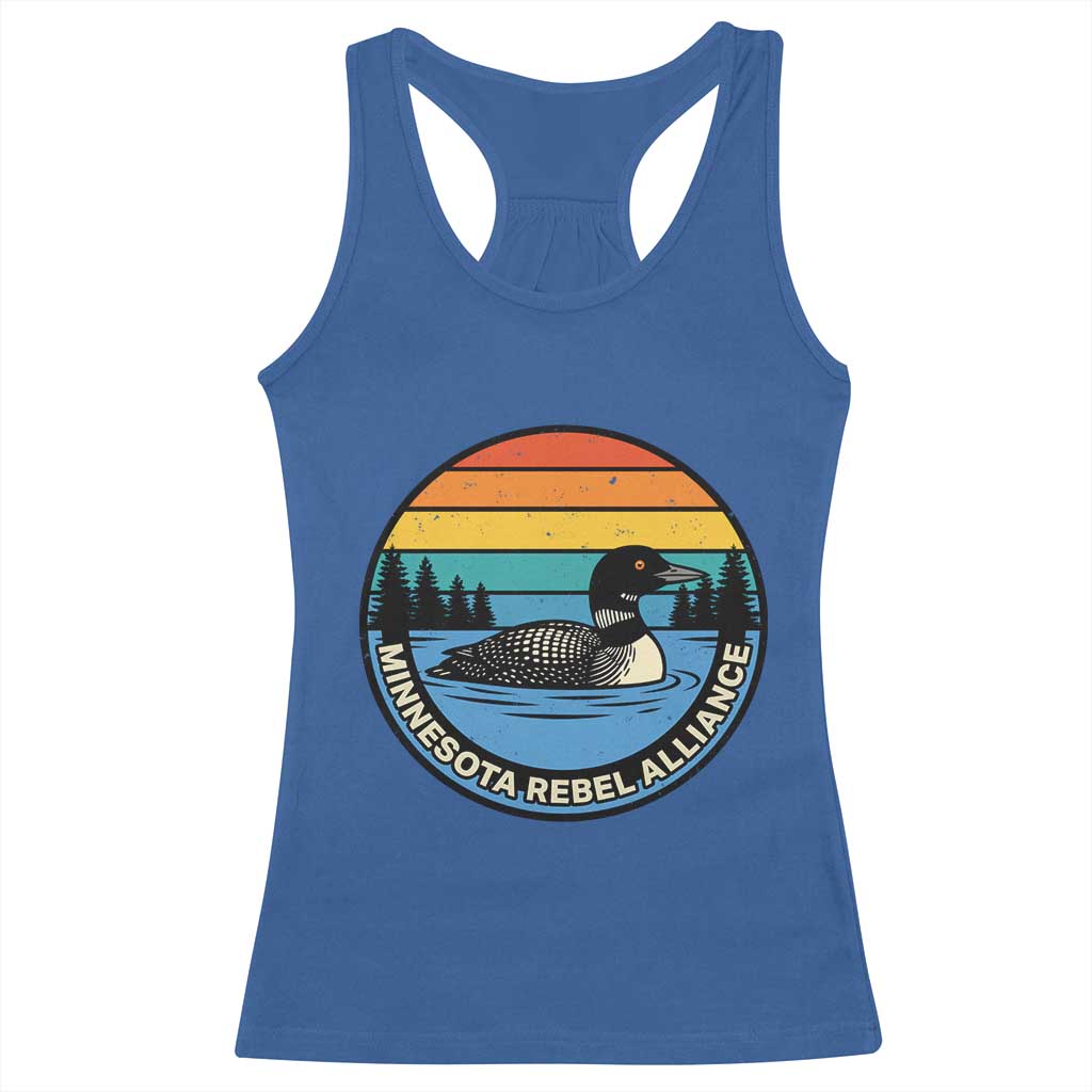 Minnesota Rebel Alliance Vintage Retro Sunset Loon Racerback Tank Top