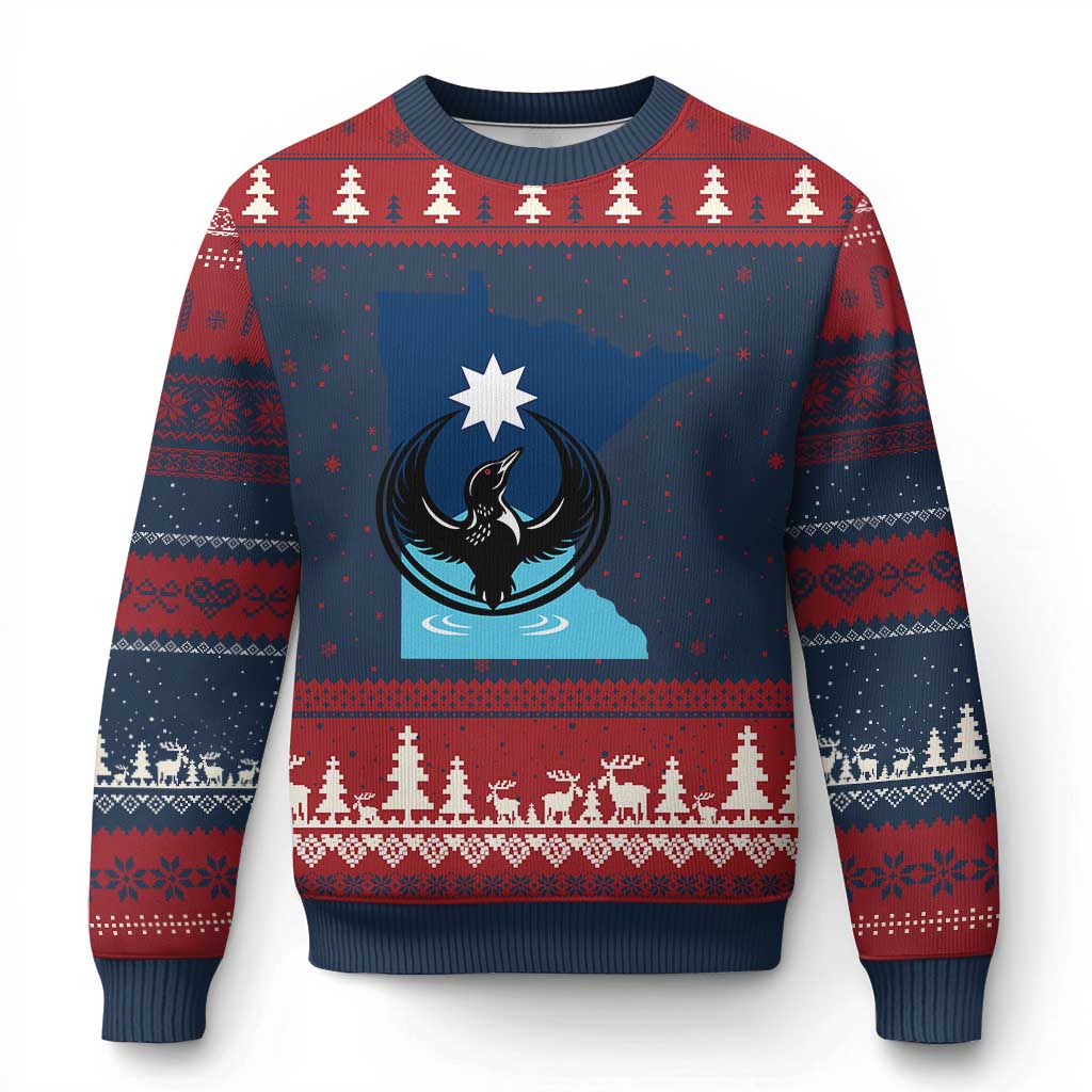 Minnesota Loon Rising Ugly Christmas Sweater Star Emblem MN State Flag Pride