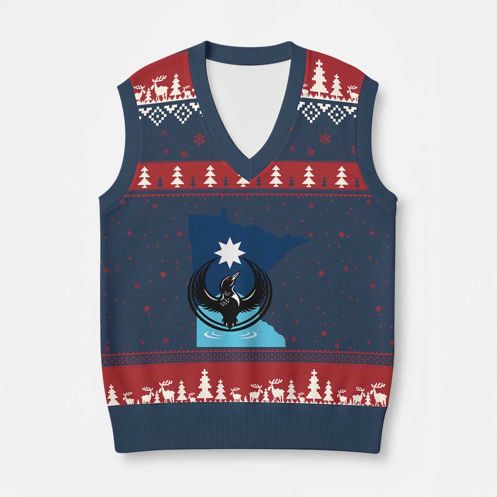 Minnesota Loon Rising V-Neck Knit Sweater Vest Star Emblem MN State Flag Pride