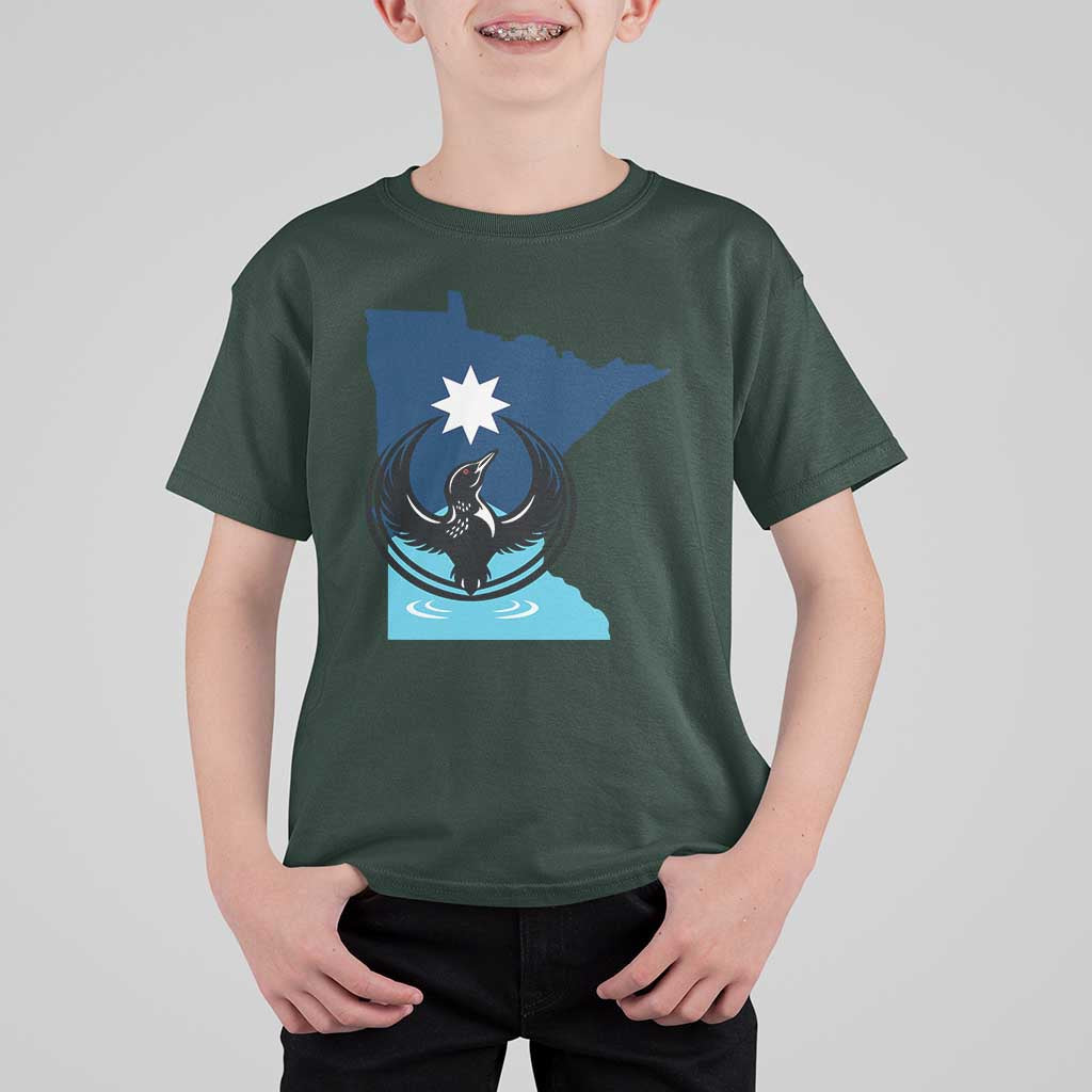 Minnesota Loon Rising T Shirt For Kid Star Emblem MN State Flag Pride