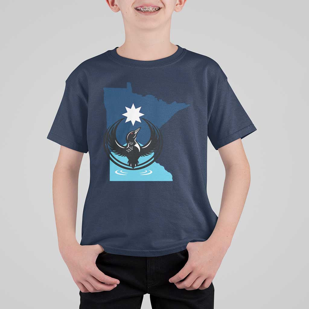 Minnesota Loon Rising T Shirt For Kid Star Emblem MN State Flag Pride