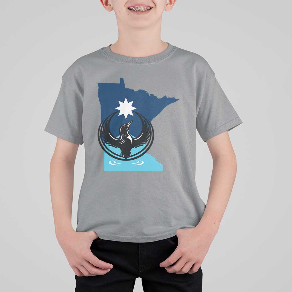 Minnesota Loon Rising T Shirt For Kid Star Emblem MN State Flag Pride