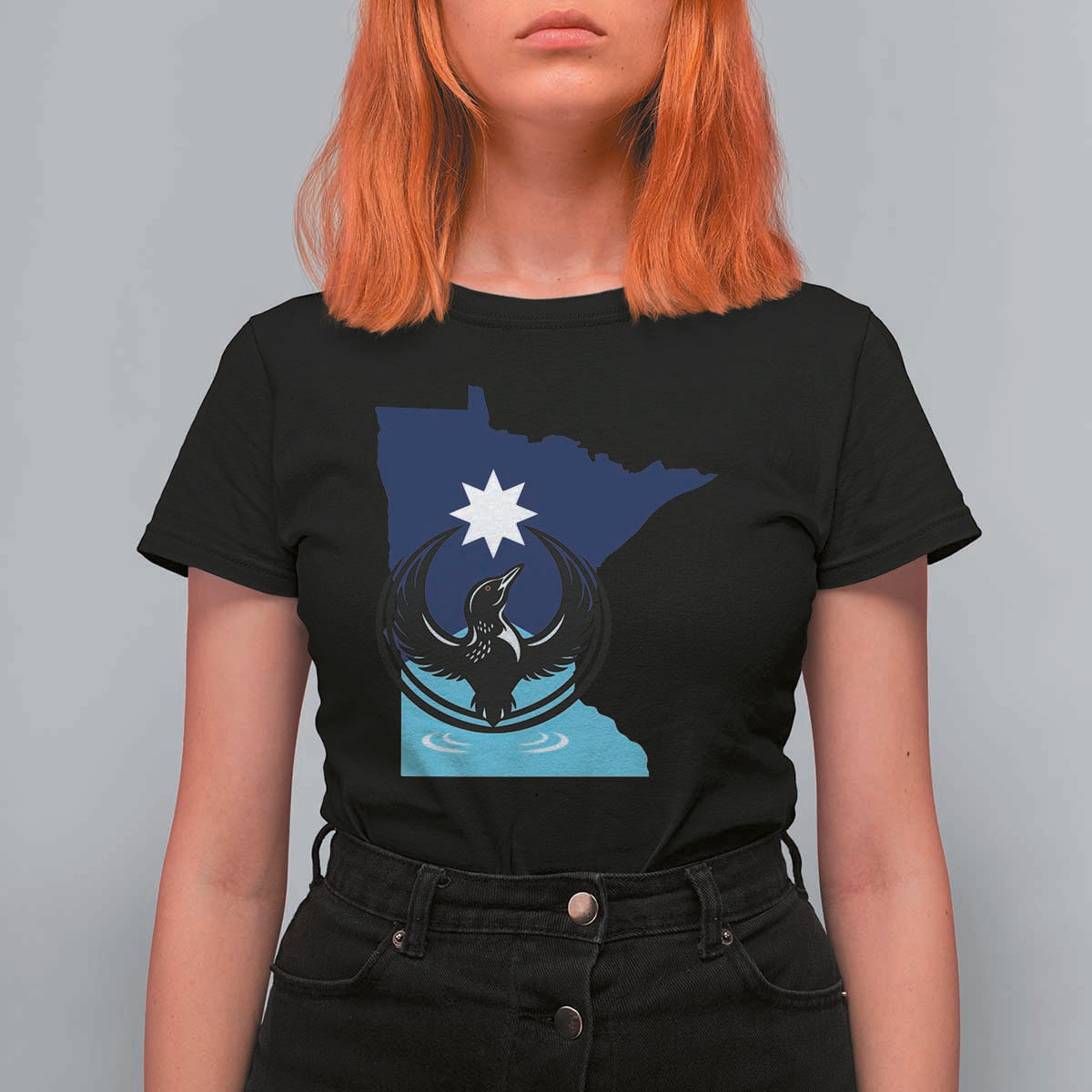 Minnesota Loon Rising T Shirt For Women Star Emblem MN State Flag Pride