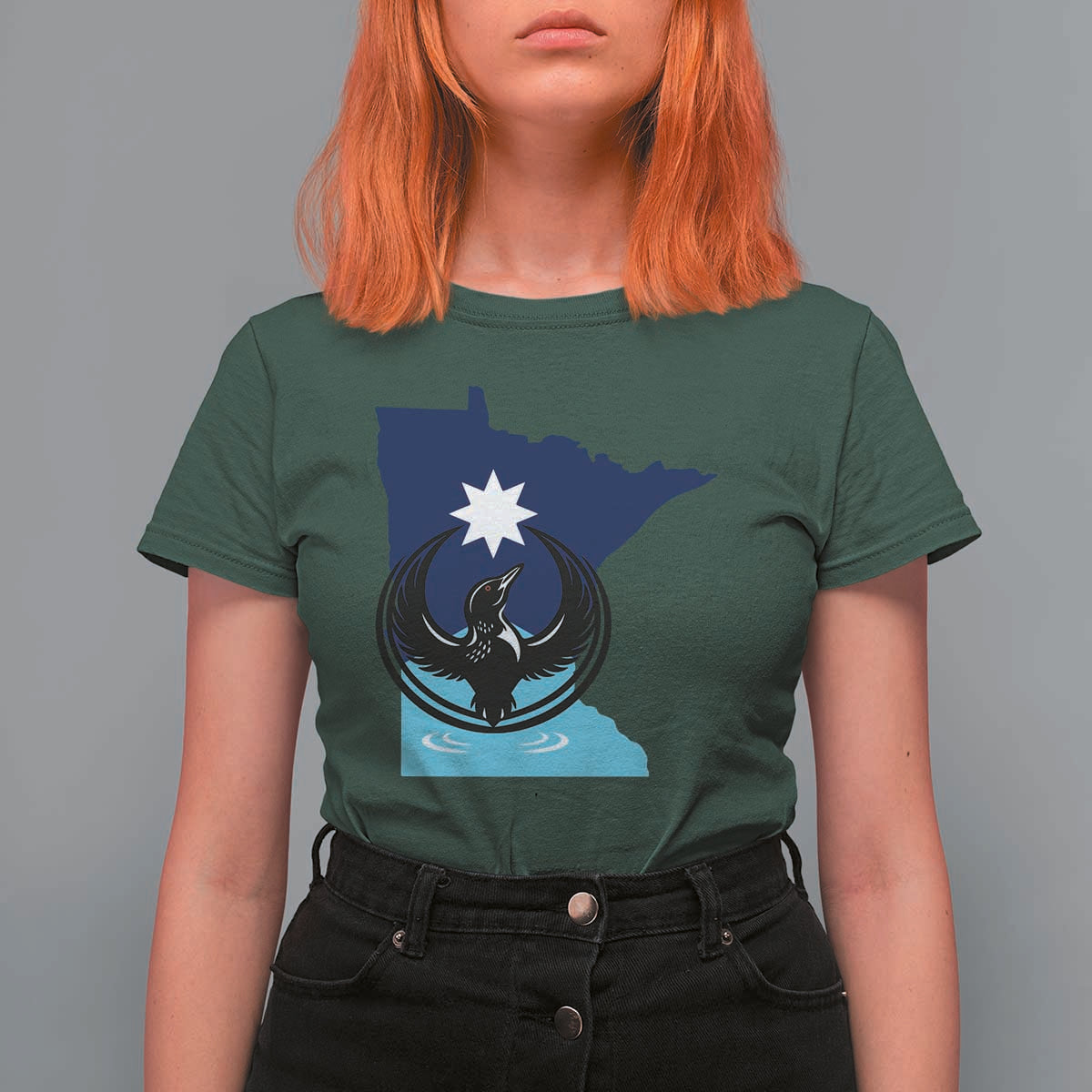 Minnesota Loon Rising T Shirt For Women Star Emblem MN State Flag Pride