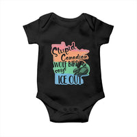 Stupid Canadian Wolf Bird Says Ice Out Baby Onesie Funny Activist Loon Minnesota Rebel Rainbow