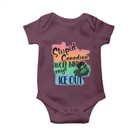 Stupid Canadian Wolf Bird Says Ice Out Baby Onesie Funny Activist Loon Minnesota Rebel Rainbow