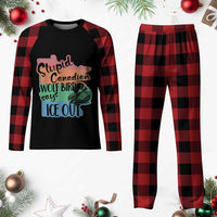 Stupid Canadian Wolf Bird Says Ice Out Plaid Pajama Set Funny Activist Loon Minnesota Rebel Rainbow