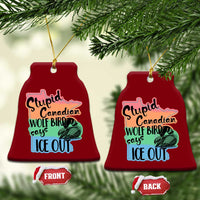 Stupid Canadian Wolf Bird Says Ice Out Ceramic Ornament Funny Activist Loon Minnesota Rebel Rainbow