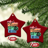 Stupid Canadian Wolf Bird Says Ice Out Ceramic Ornament Funny Activist Loon Minnesota Rebel Rainbow