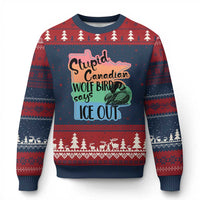 Stupid Canadian Wolf Bird Says Ice Out Ugly Christmas Sweater Funny Activist Loon Minnesota Rebel Rainbow