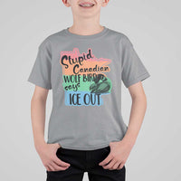Stupid Canadian Wolf Bird Says Ice Out T Shirt For Kid Funny Activist Loon Minnesota Rebel Rainbow