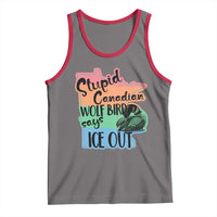 Stupid Canadian Wolf Bird Says Ice Out Tank Top Funny Activist Loon Minnesota Rebel Rainbow