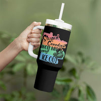 Stupid Canadian Wolf Bird Says Ice Out Tumbler With Handle Funny Activist Loon Minnesota Rebel Rainbow