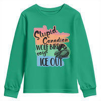 Stupid Canadian Wolf Bird Says Ice Out Youth Sweatshirt Funny Activist Loon Minnesota Rebel Rainbow