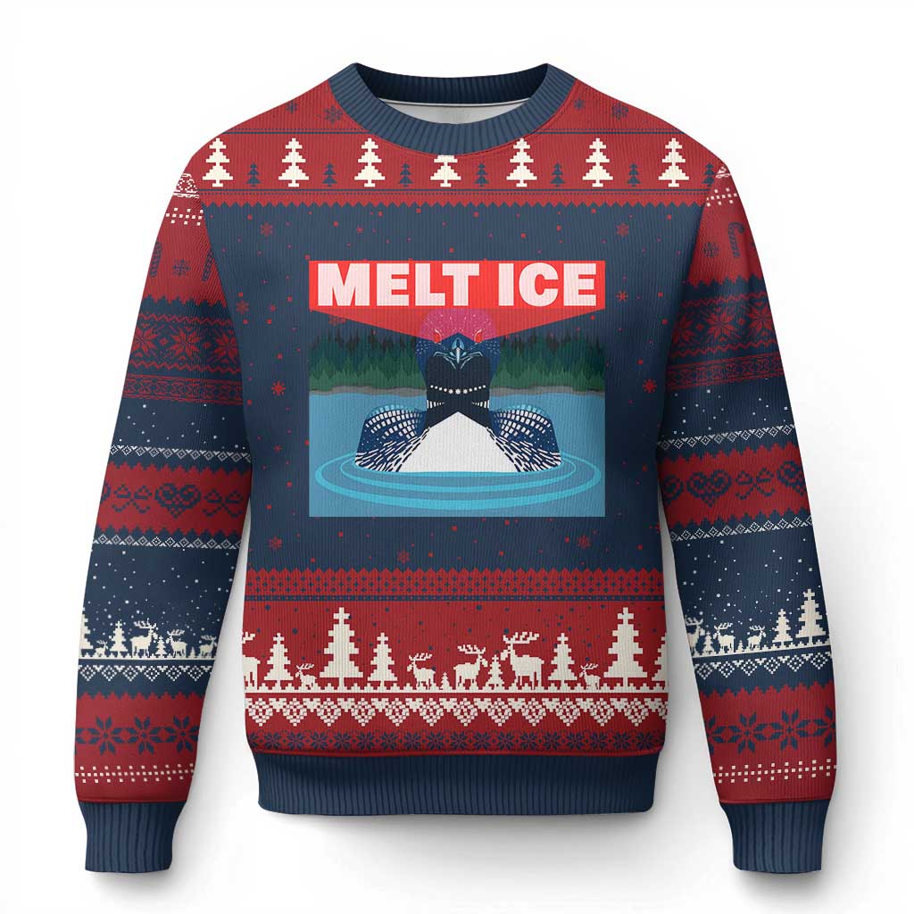Melt Ice Red Eye Laser Loon Ugly Christmas Sweater Political Resistance Minnesota Protest