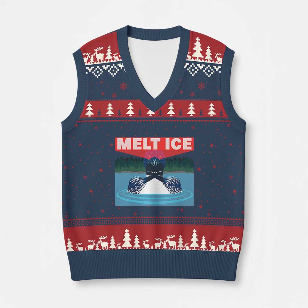 Melt Ice Red Eye Laser Loon V-Neck Knit Sweater Vest Political Resistance Minnesota Protest