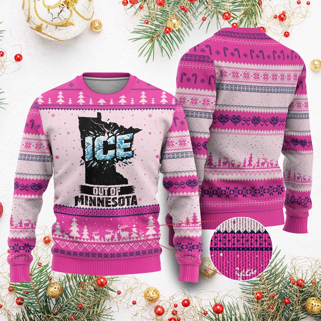 Ice Out of Minnesota Ugly Christmas Sweater MN State Map Abolish Ice Protest